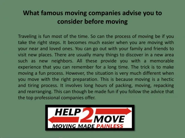 What famous moving companies advise you to consider before m