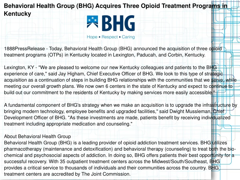 behavioral health group bhg acquires three opioid