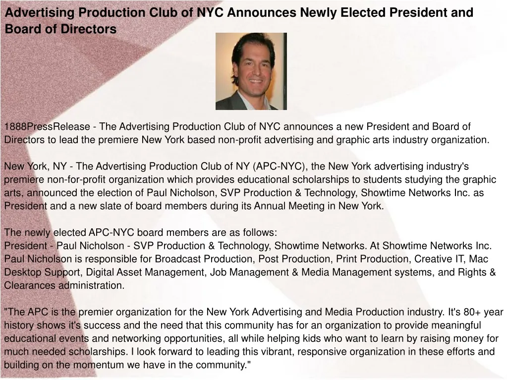 advertising production club of nyc announces