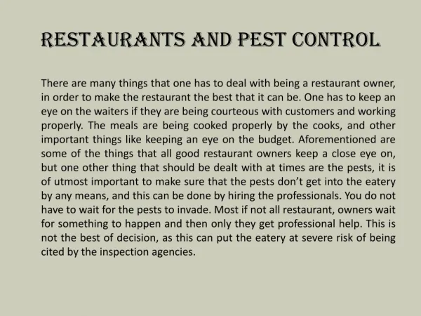 Restaurants and Pest Control