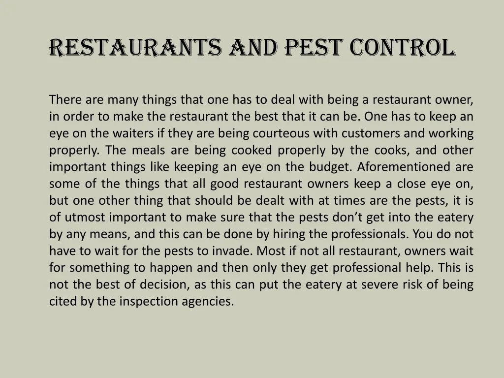 restaurants and pest control