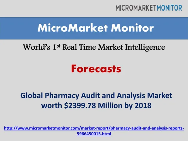 Pharmacy Audit and Analysis Market by 2018