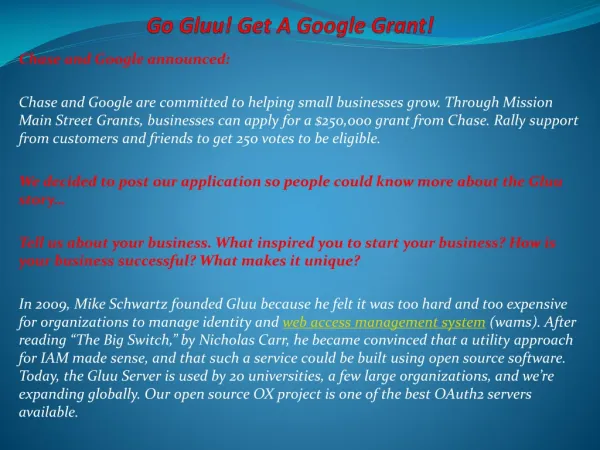 Go Gluu! Get A Google Grant!
