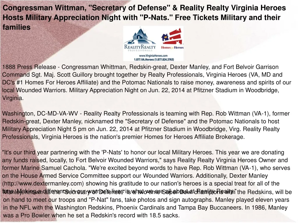 congressman wittman secretary of defense reality
