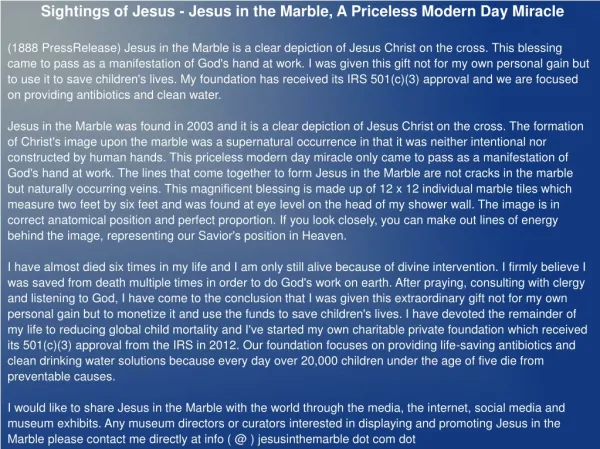 Sightings of Jesus - Jesus in the Marble