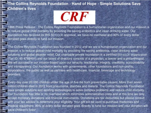 The Collins Reynolds Foundation - Hand of Hope