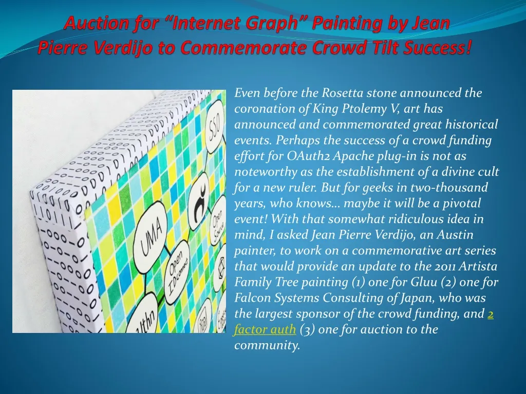 auction for internet graph painting by jean pierre verdijo to commemorate crowd tilt success