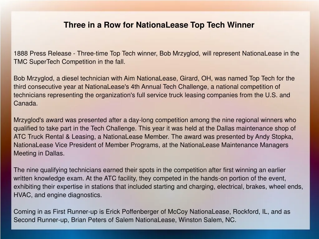 three in a row for nationalease top tech winner