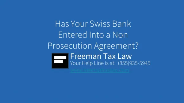Has Your Swiss Bank Entered Into a Non Prosecution Agreement