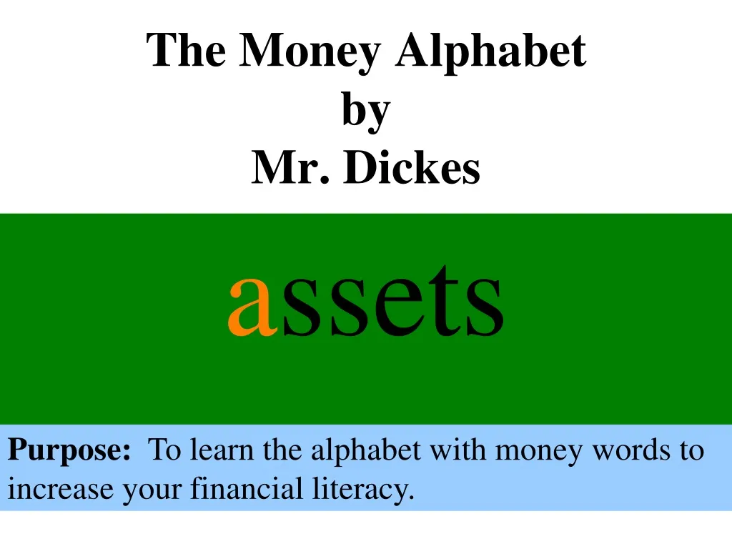 the money alphabet by mr dickes