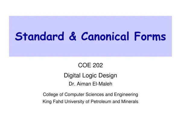 Standard &amp; Canonical Forms