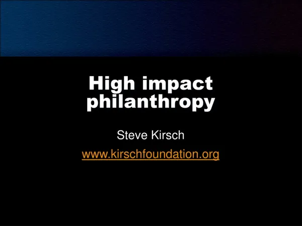 High impact philanthropy