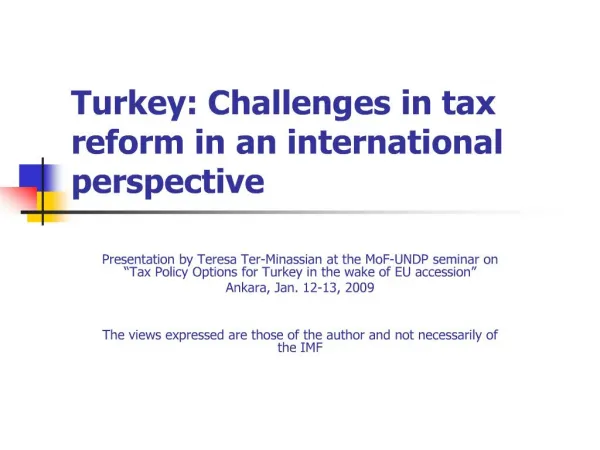 turkey: challenges in tax reform in an international perspective