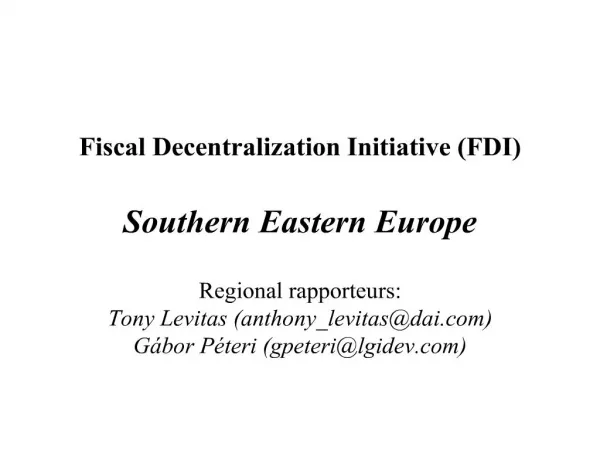 fiscal decentralization initiative fdi southern eastern europe