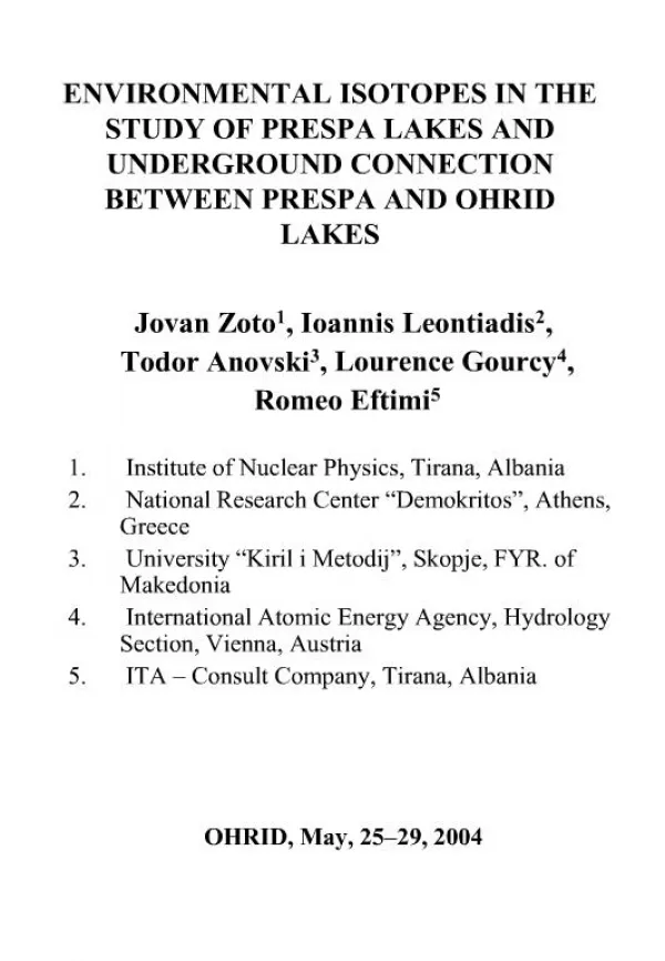 environmental isotopes in the study of prespa lakes and underground connection between prespa and ohrid lakes