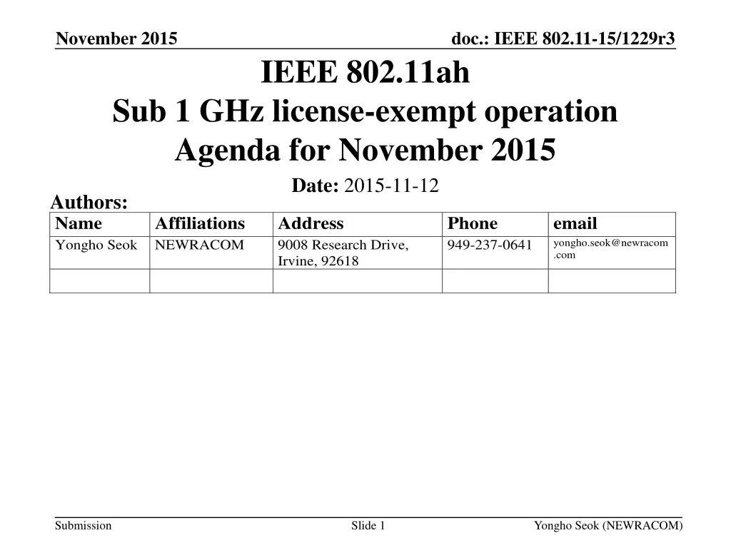 ieee 802 11ah sub 1 ghz license exempt operation agenda for november 2015