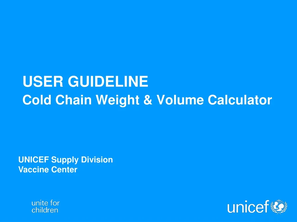 user guideline cold chain weight volume calculator