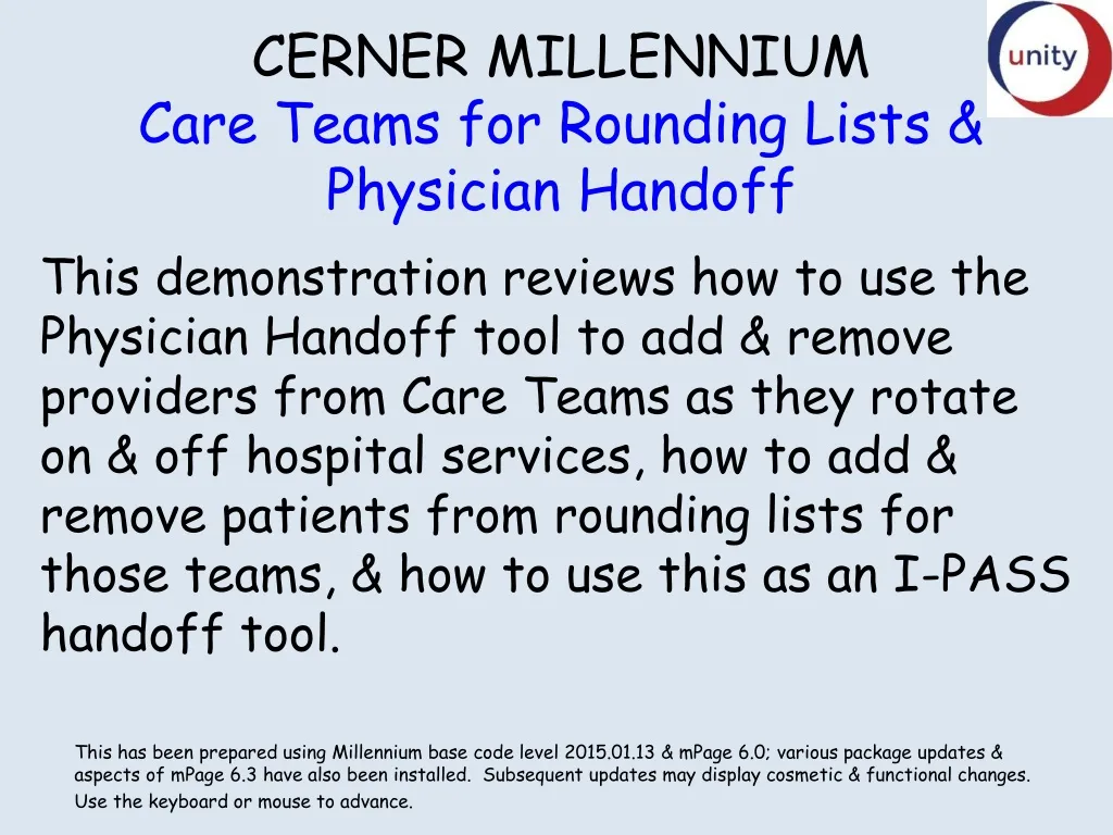 cerner millennium care teams for rounding lists physician handoff