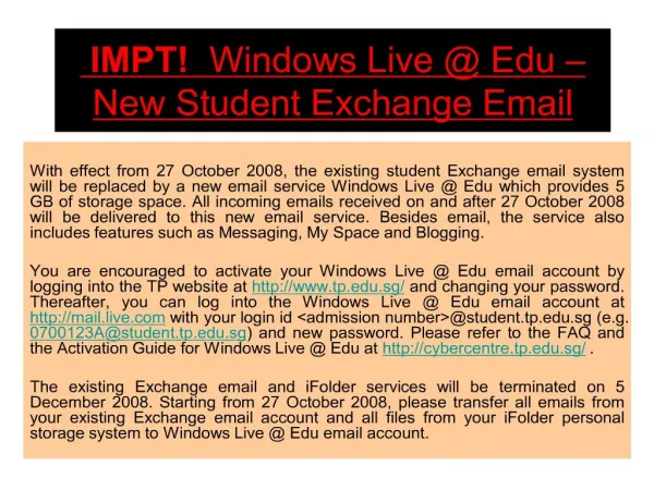 impt windows live edu new student exchange email