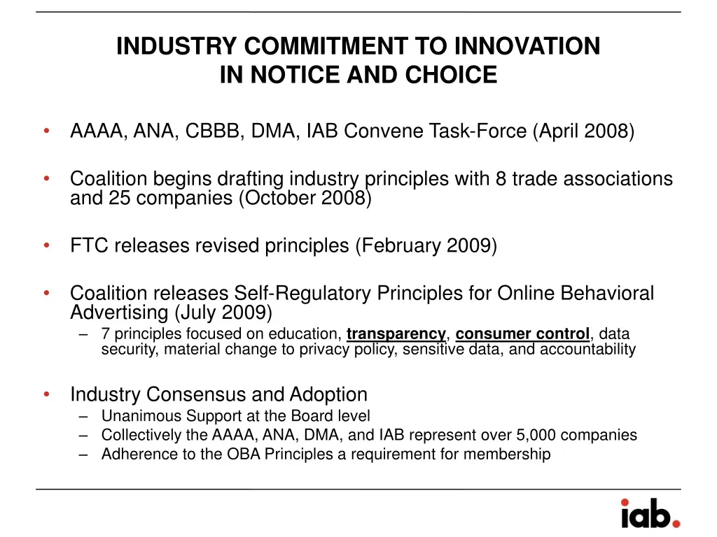 industry commitment to innovation in notice and choice