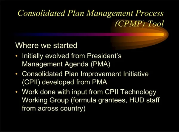 consolidated plan management process cpmp tool