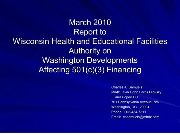 march 2010 report to wisconsin health and educational facilities authority on washington developments affecting 501c3