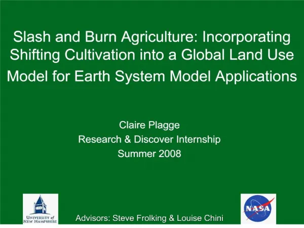slash and burn agriculture: incorporating shifting cultivation into a global land use model for earth system model appli