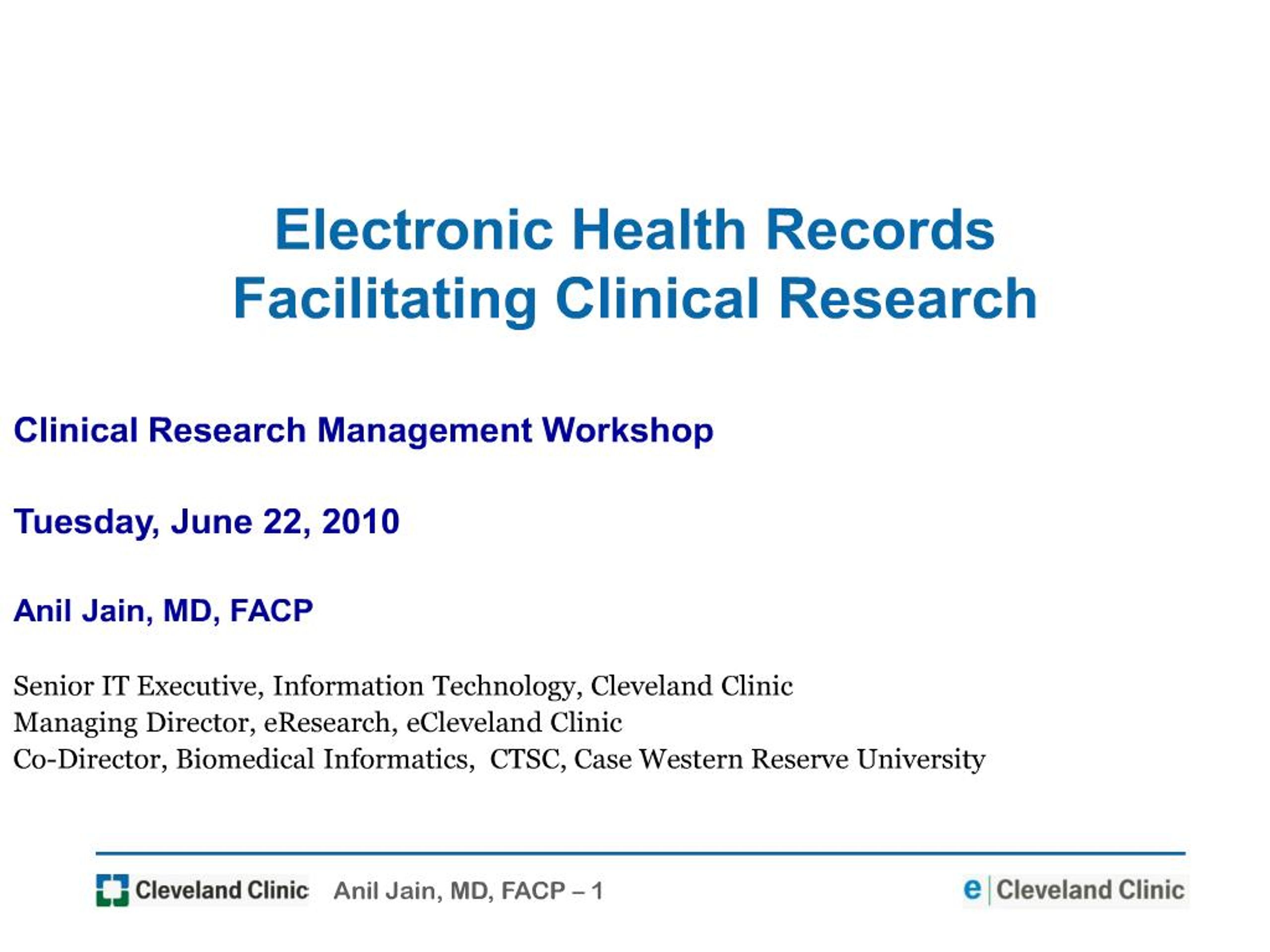 PPT - electronic health records facilitating clinical research ...