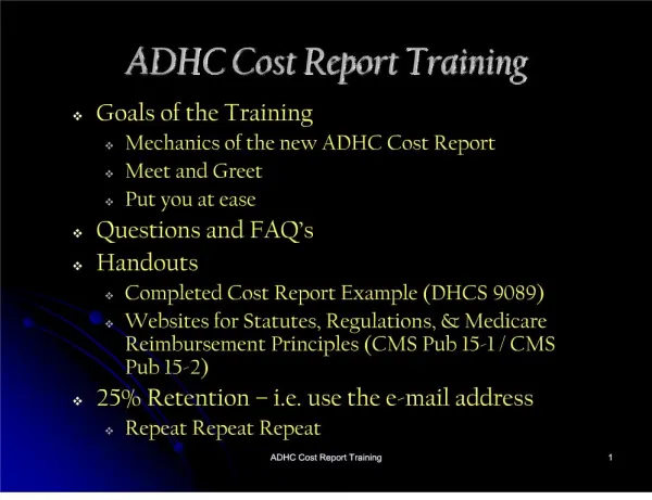 adhc cost report training