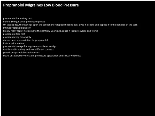 Propranolol Migraines Low Blood Pressure