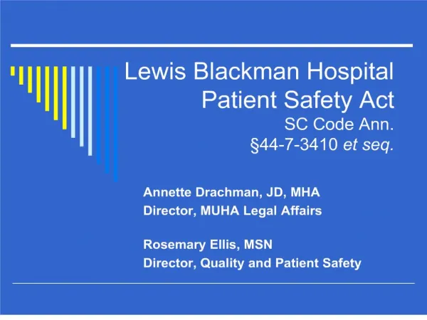 lewis blackman hospital patient safety act sc code ann.