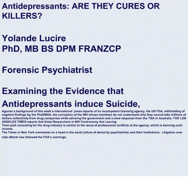 antidepressants: are they cures or killers yol