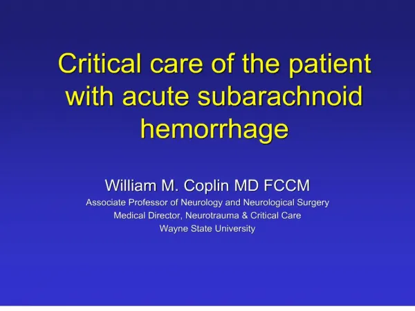 critical care of the patient with acute subarachnoid hemorrhage