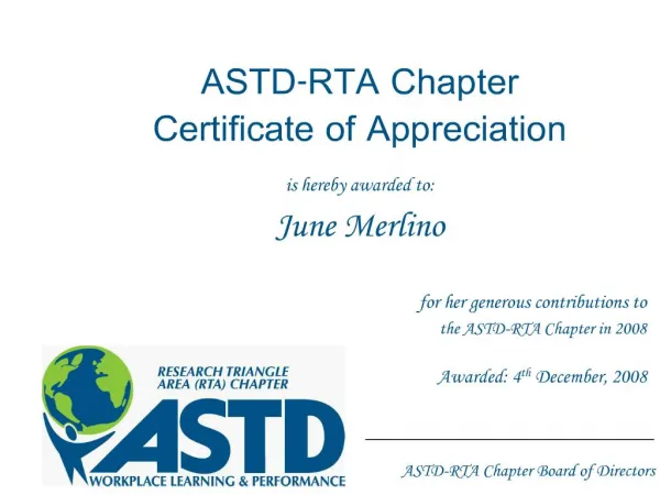 astd-rta chapter certificate of appreciation