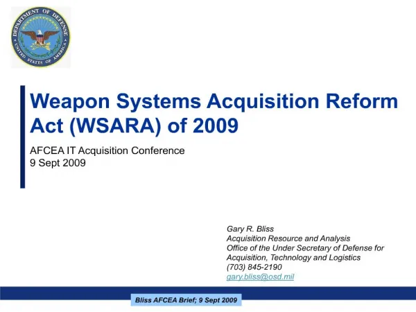 weapon system acquisition reform act wsara of 2009