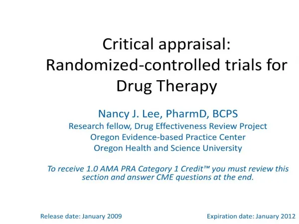 critical appraisal: randomized-controlled trials for drug therapy