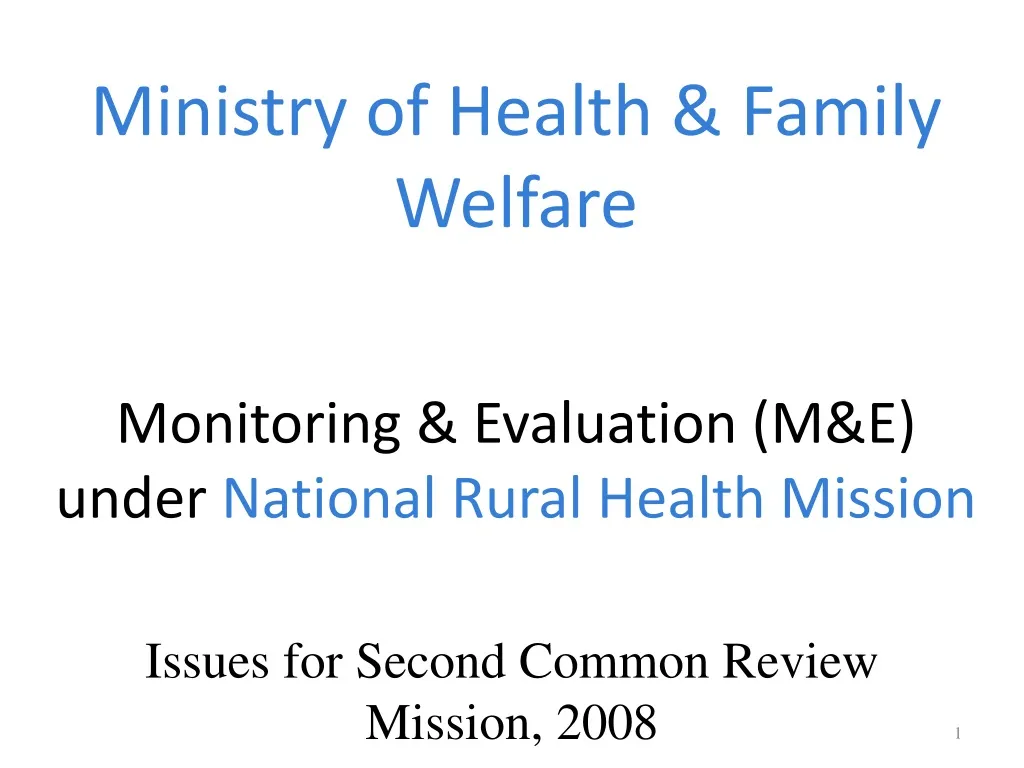 ministry of health family welfare monitoring evaluation m e under national rural health mission