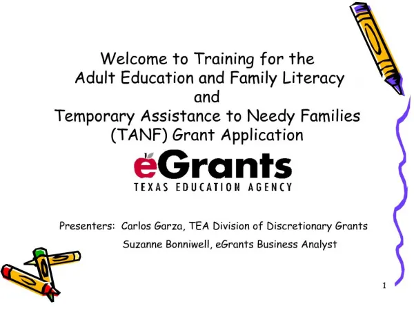welcome to training for the adult education and family literacy and temporary assistance to needy families tanf grant