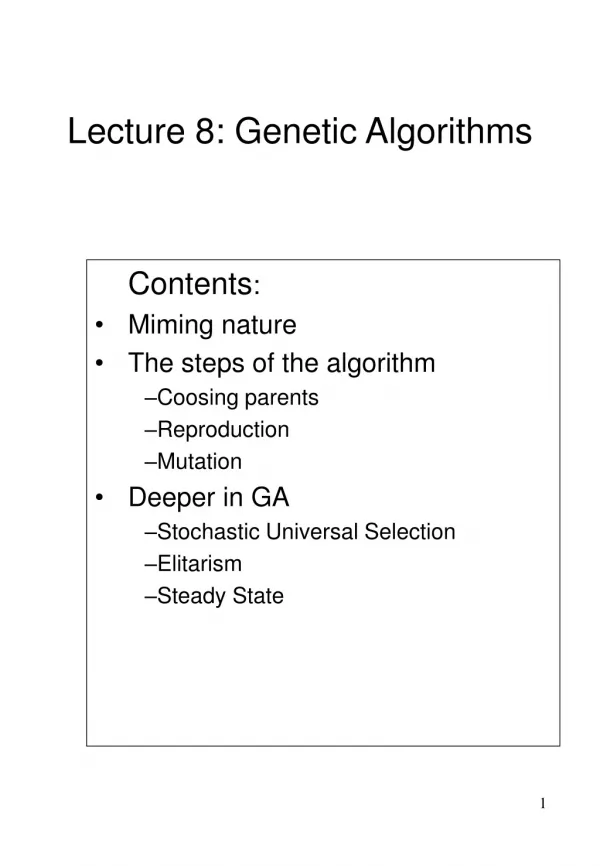 Lecture 8: Genetic Algorithms