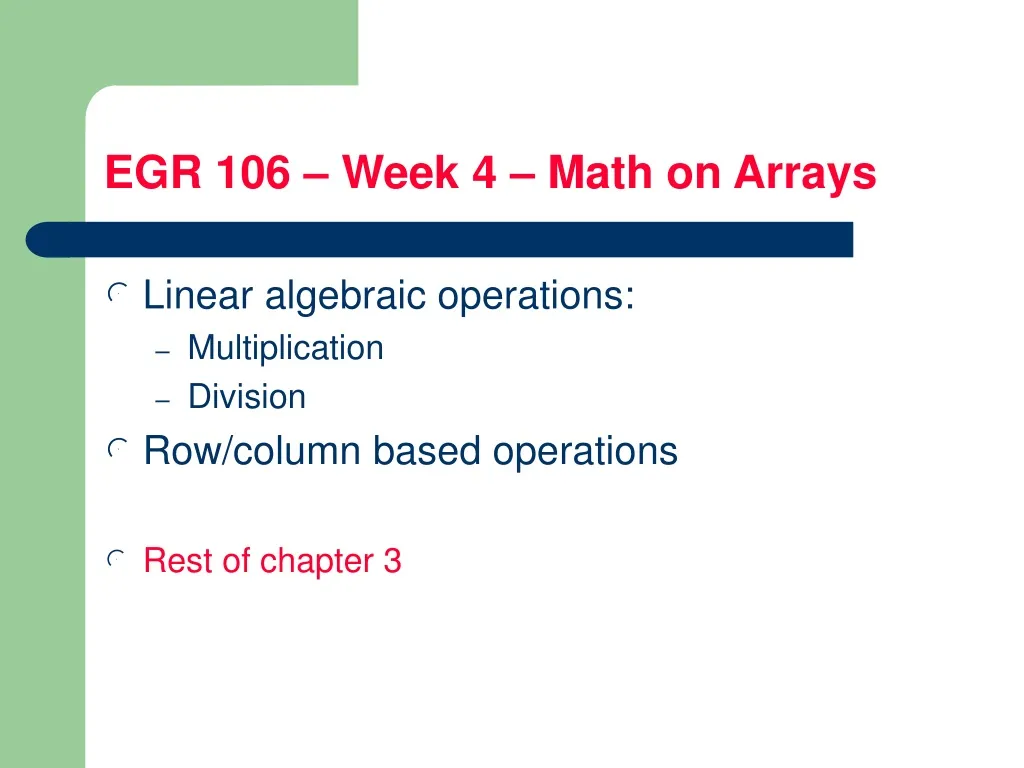 egr 106 week 4 math on arrays