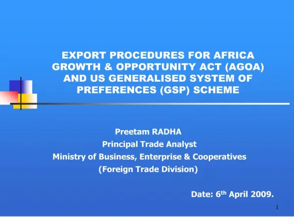 export procedures for africa growth opportunity act agoa and us generalised system of preferences gsp scheme