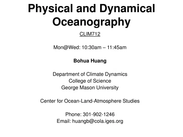 Physical and Dynamical Oceanography