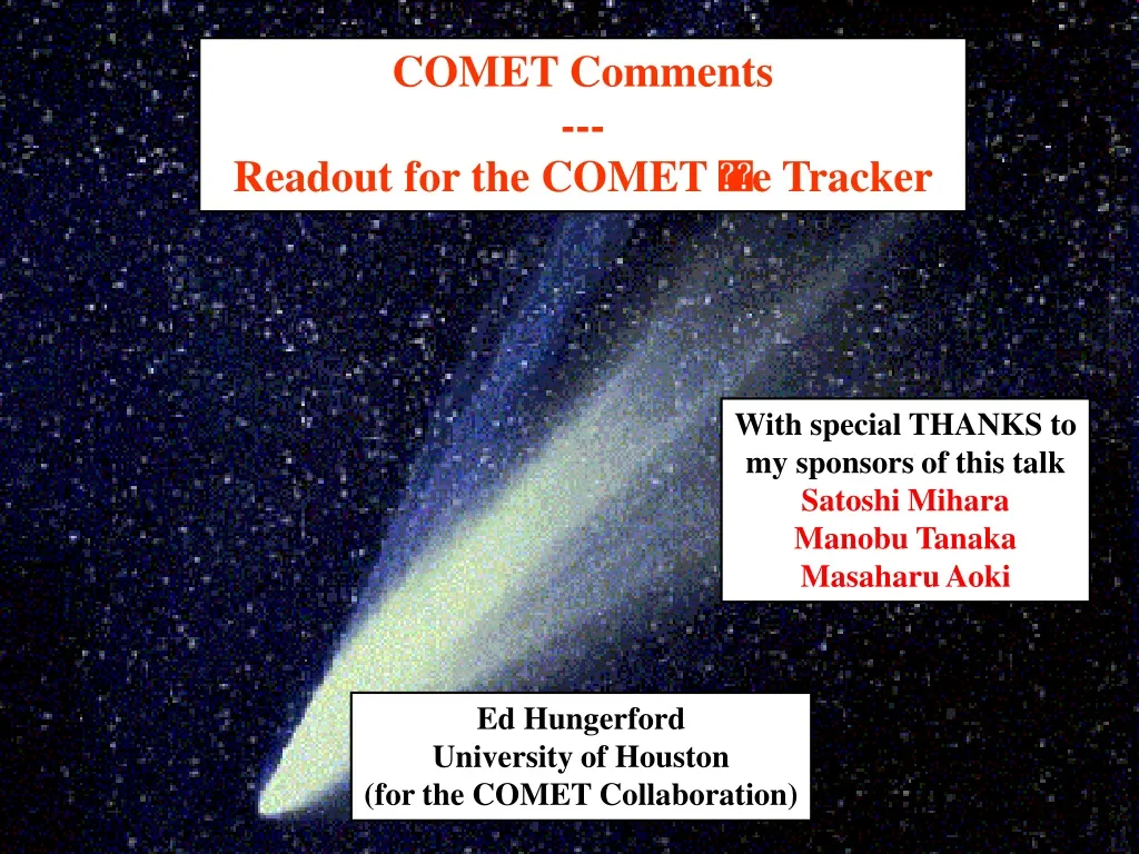 comet comments readout for the comet e tracker