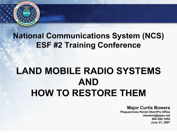 national communications system ncs esf 2 training conference land mobile radio systems and how to restore them