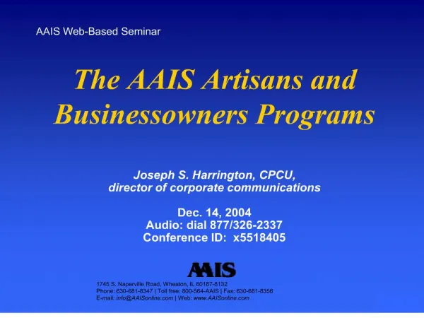 the aais artisans and businessowners programs