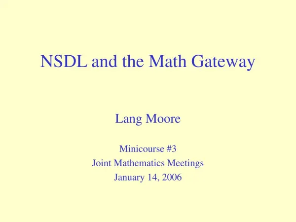NSDL and the Math Gateway
