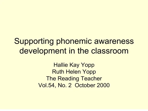 supporting phonemic awareness development in the classroom