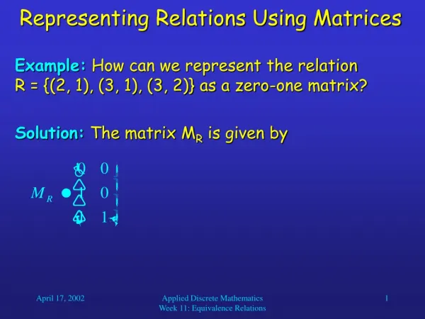 Representing Relations Using Matrices