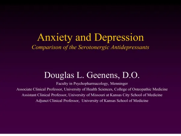 anxiety and depression comparison of the serotonergic antidepressants