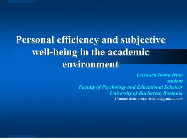 personal efficiency and subjective well-being in the academic environment